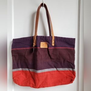 Reversible Canvas Tote Bag, WILL Leather Goods Striped Tote Bag, Leather Straps